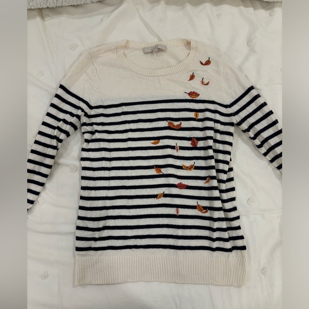 Loft Striped Fall Leaves Sweater Size M